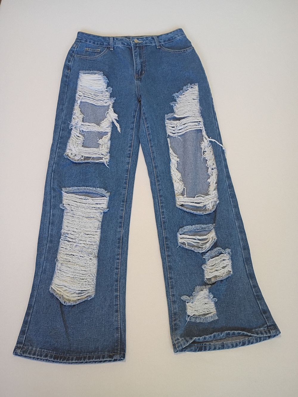Size L 34W 29L Distressed Wide Legged Fringe Casual Denim Jeans